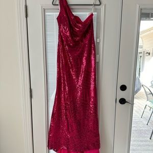 Gorgeous Fuchsia one shoulder sequin mermaid formal prom dress with train! NWT